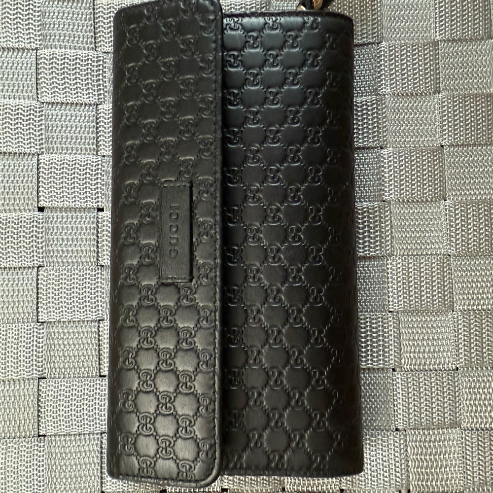 Gucci Black Embossed Leather Clutch